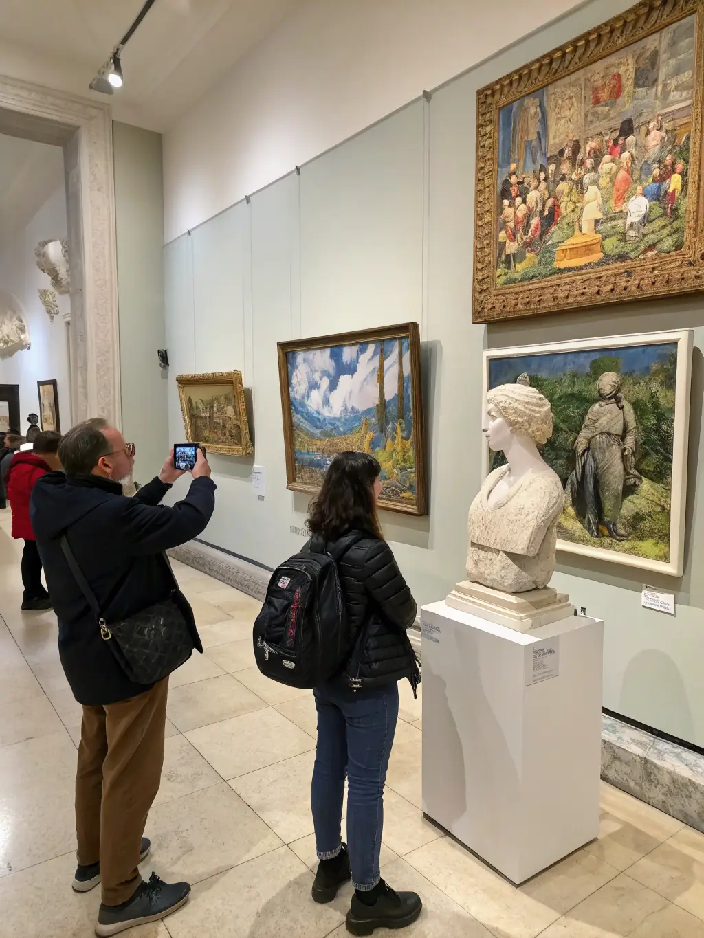 A captivating shot of a local artist exhibiting their work at a gallery opening, highlighting ASSOC SOL'ART's role in promoting emerging talents and providing exhibition opportunities.